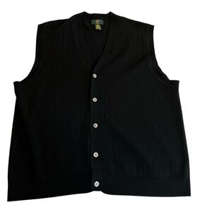 Club Room Vest Men' Sz XL Black Lambswool V-Neck Sweater Golf Preppy Grandpa VTG